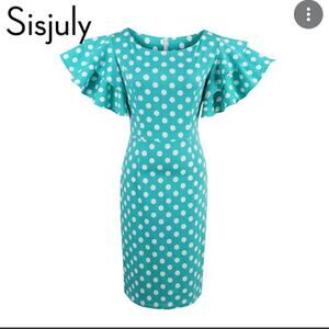 Mint Green Polka Dot Dress Ruffle Sleeves XXL